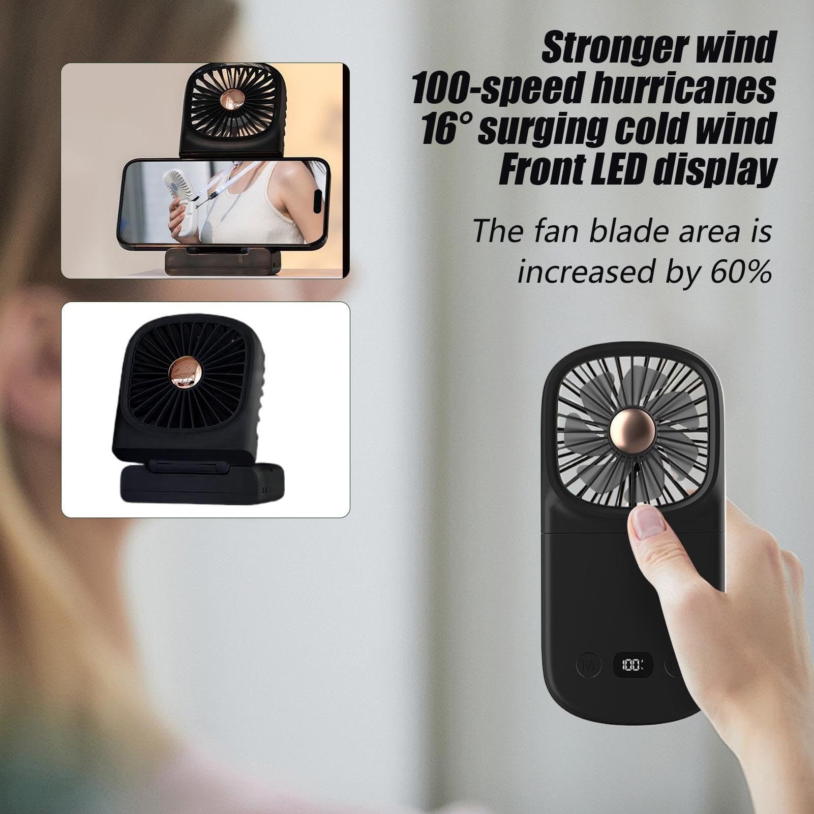Portable Handheld Fan with Digital Display - Foldable Mini Desk Fan for Indoor & Outdoor Use