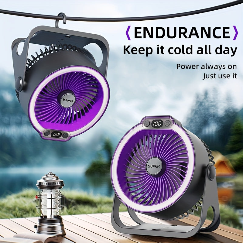 Portable high-style USB desk fan with colorful lighting, five light modes, super powerful airflow
