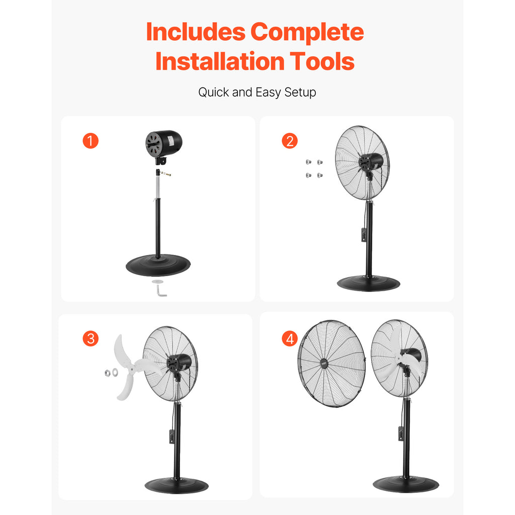 VEVOR 18\u002F20\u002F24\u002F30 inch Industrial Pedestal Fan 3-Speed Oscillating Fan Height Adjustable