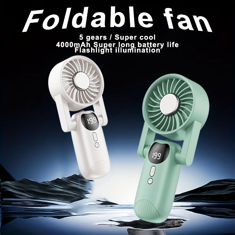 Foldable Digital Display Mini Fan, Essential for Outdoor Office & Students