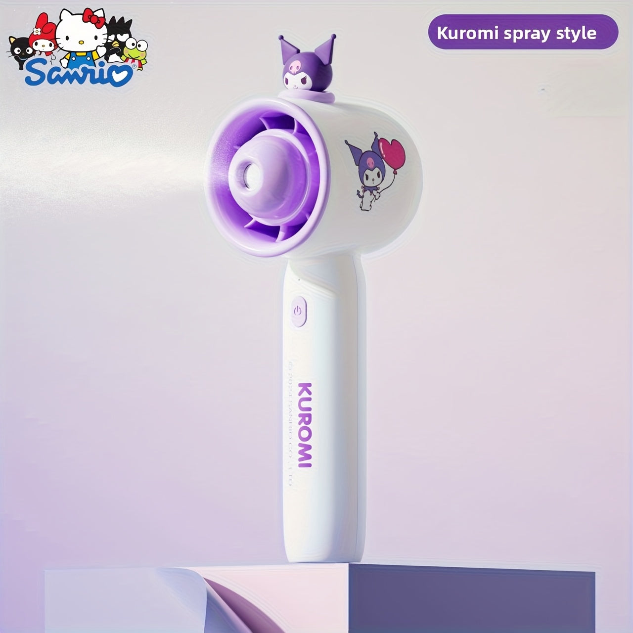 Sanrio Portable Handheld Mist Fan & Humidifier - Cute Purple & White Personal Cooling Device with Quiet Operation