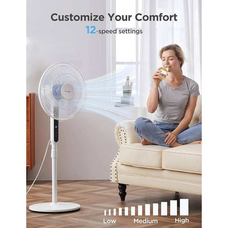 16-Inch Oscillating Pedestal Fan with Remote Control, Adjustable Height (Low\u002FHigh) - Ultra Quiet Motor