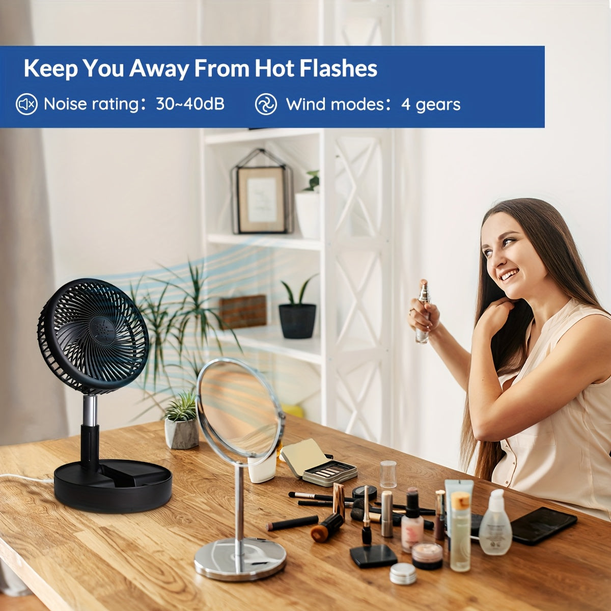 Primevolve Portable Standing Fan, Rechargeable USB Floor Standing Desktop Fan with Remote Control