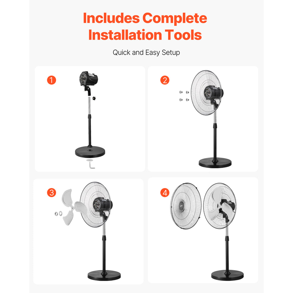 VEVOR 18\u002F20\u002F24\u002F30 inch Industrial Pedestal Fan 3-Speed Oscillating Fan Height Adjustable