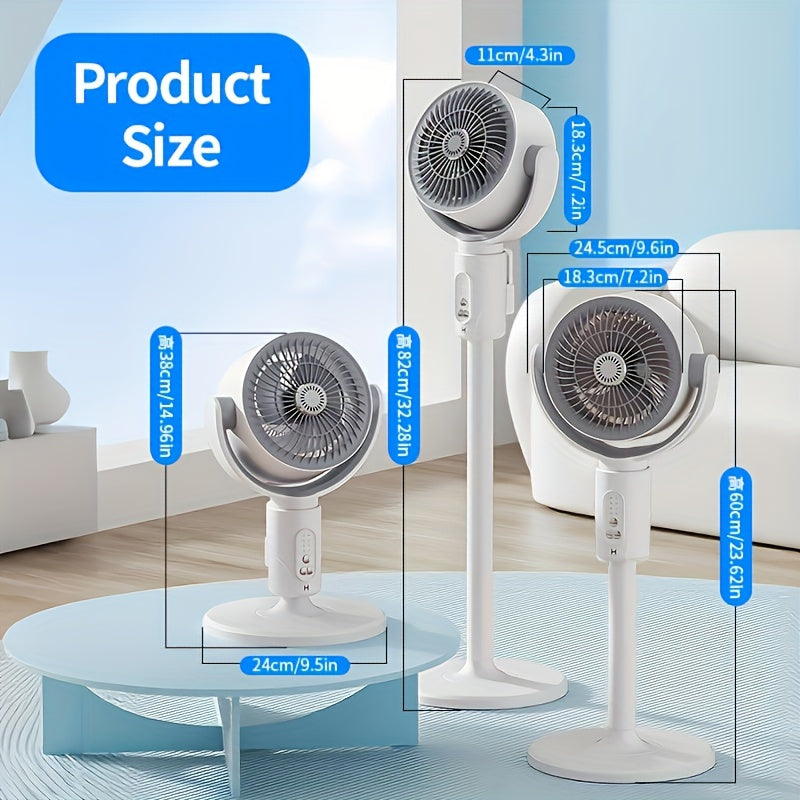 3-in-1 Vertical Fan, 90°+ 180° Oscillation, 5-Speed Settings, Type-C Charging Port