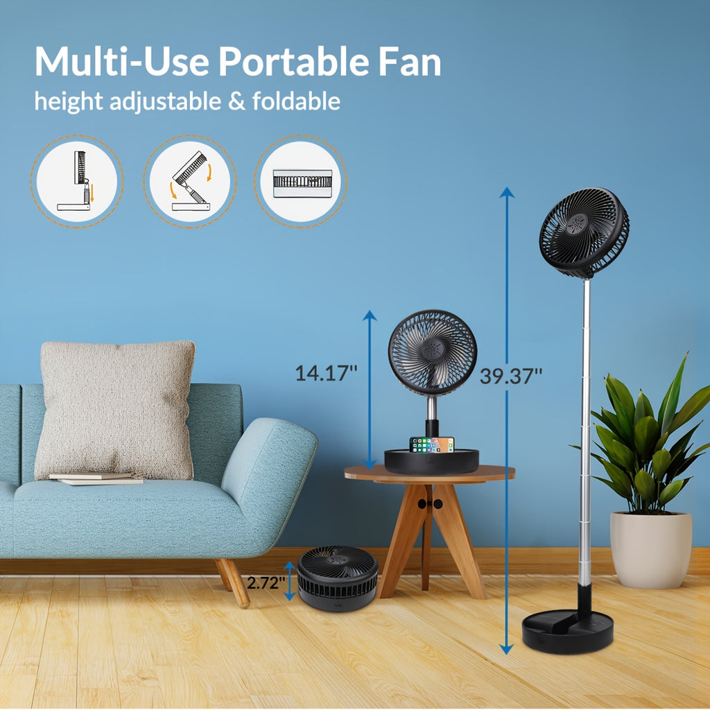 Primevolve Portable Standing Fan, Rechargeable USB Floor Standing Desktop Fan with Remote Control