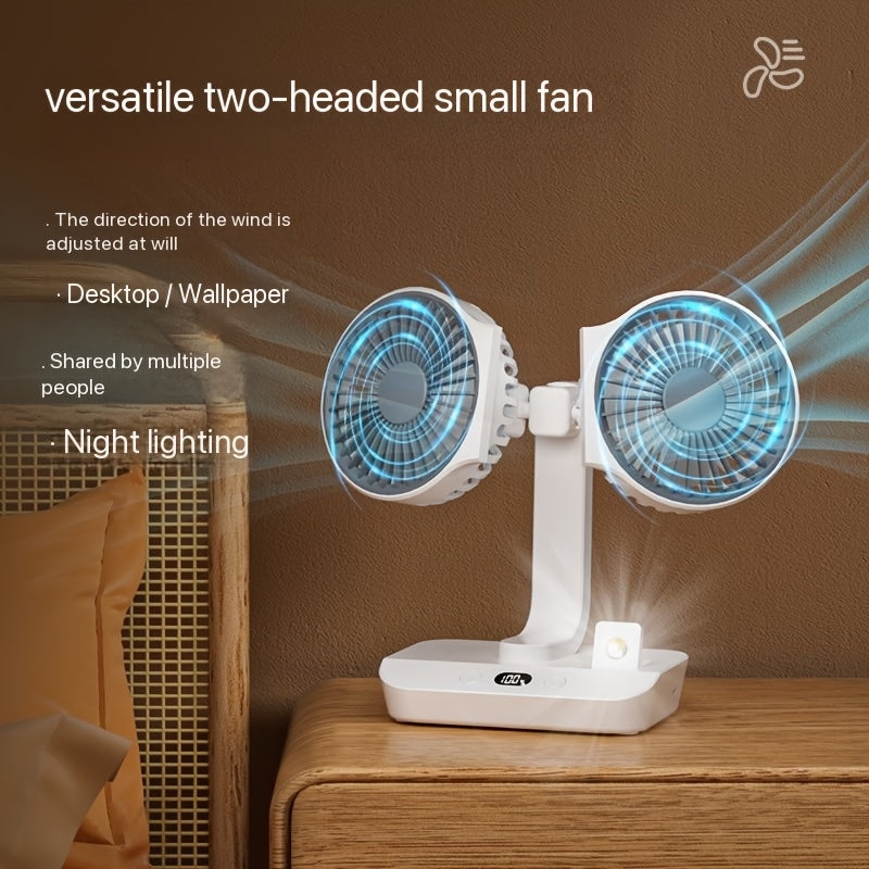 360° Rotatable USB Rechargeable Portable Automatic Rotation Desk Fan with Dual Blades