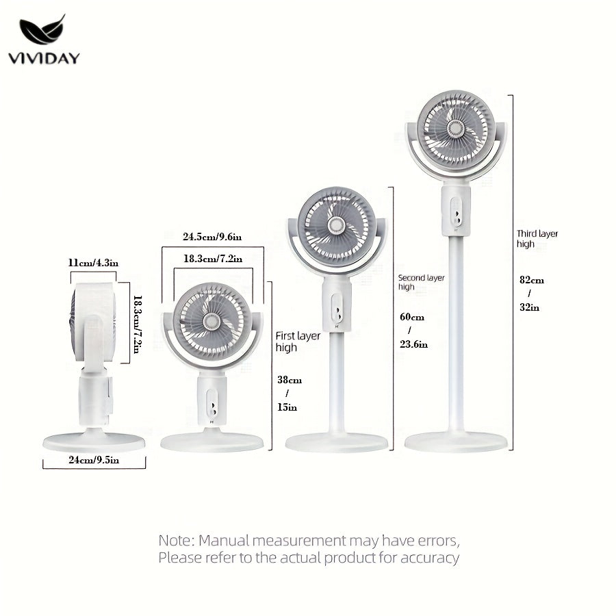 VIVIDAY USB Desk Fan with 3 Adjustable Heights, Wind Speed & Direction Control