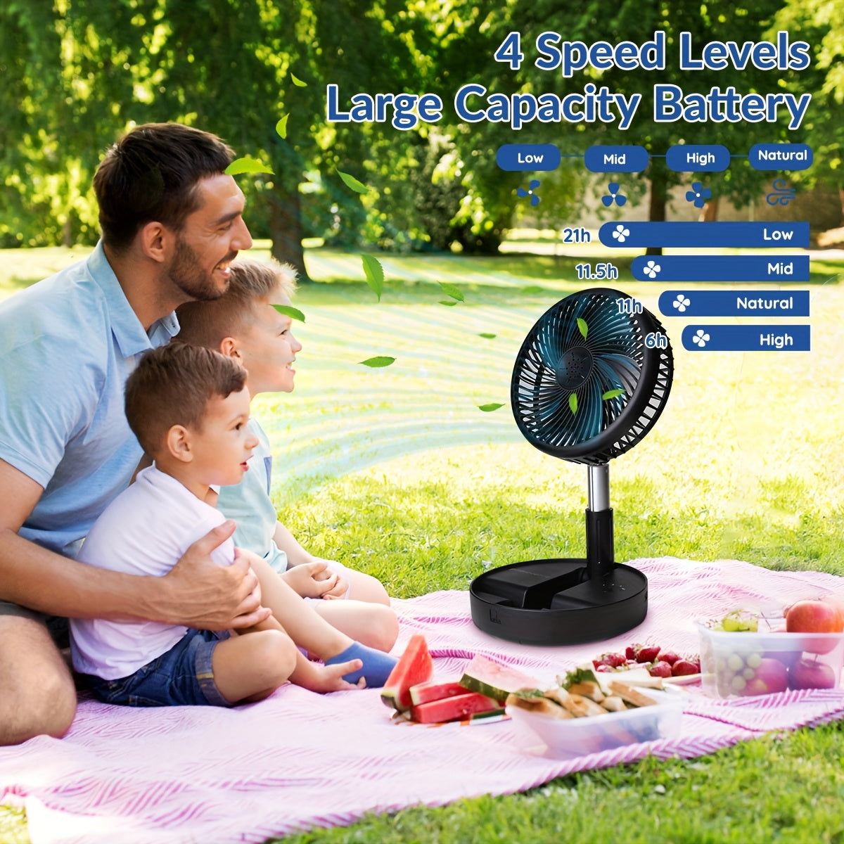 Primevolve Portable Standing Fan, Rechargeable USB Floor Standing Desktop Fan with Remote Control
