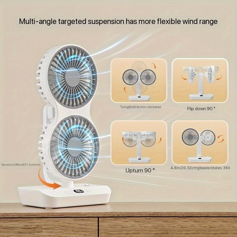 360° Rotatable USB Rechargeable Portable Automatic Rotation Desk Fan with Dual Blades