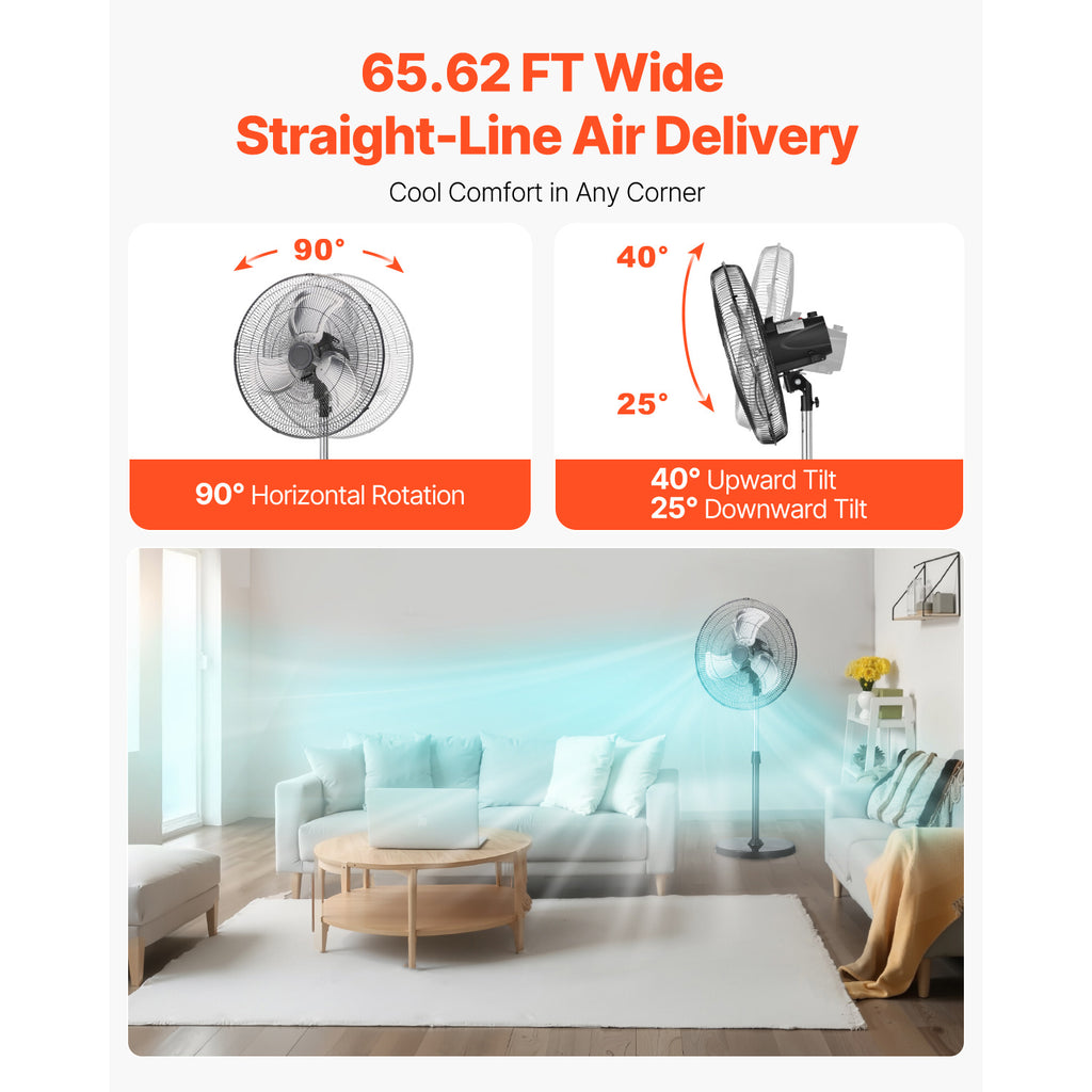 VEVOR 18\u002F20\u002F24\u002F30 inch Industrial Pedestal Fan 3-Speed Oscillating Fan Height Adjustable