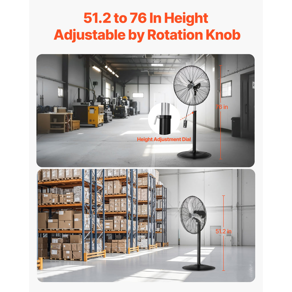 VEVOR 18\u002F20\u002F24\u002F30 inch Industrial Pedestal Fan 3-Speed Oscillating Fan Height Adjustable