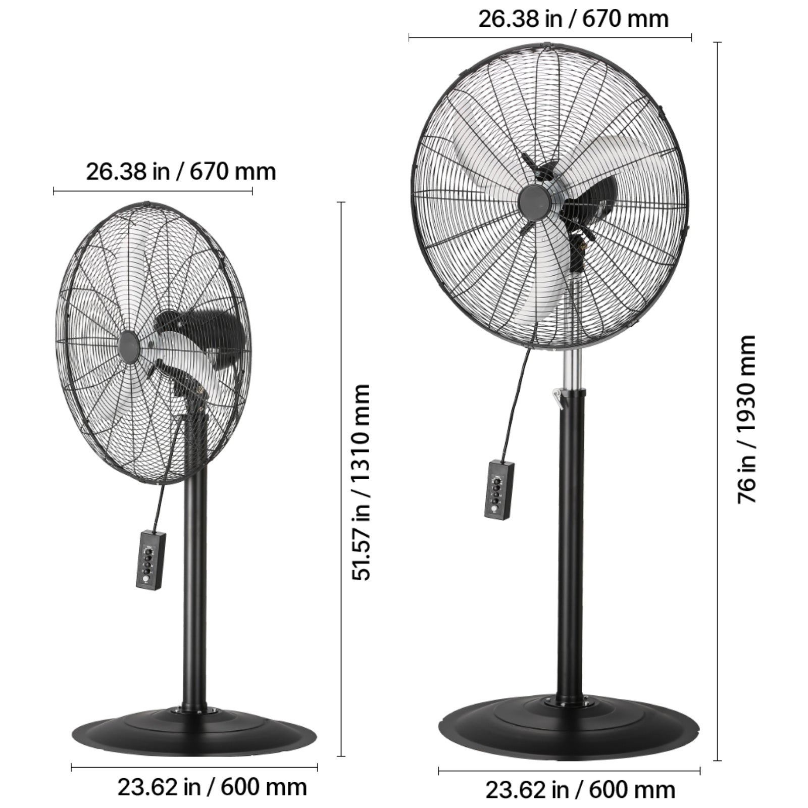 VEVOR 18\u002F20\u002F24\u002F30 inch Industrial Pedestal Fan 3-Speed Oscillating Fan Height Adjustable