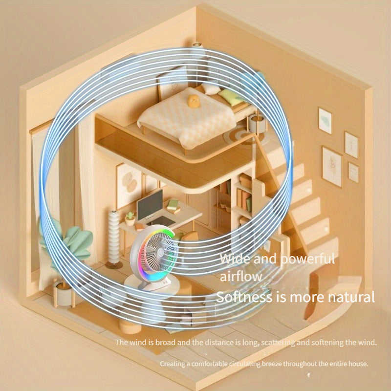 Powerful Wind Silent Desktop Fan, USB Charging\u002F1200mAh