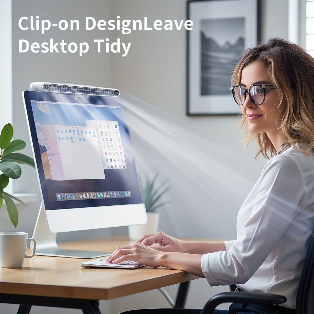 KINYILO Computer Monitor Hanging Fan - 3-Speed Adjustable, Ergonomic Design