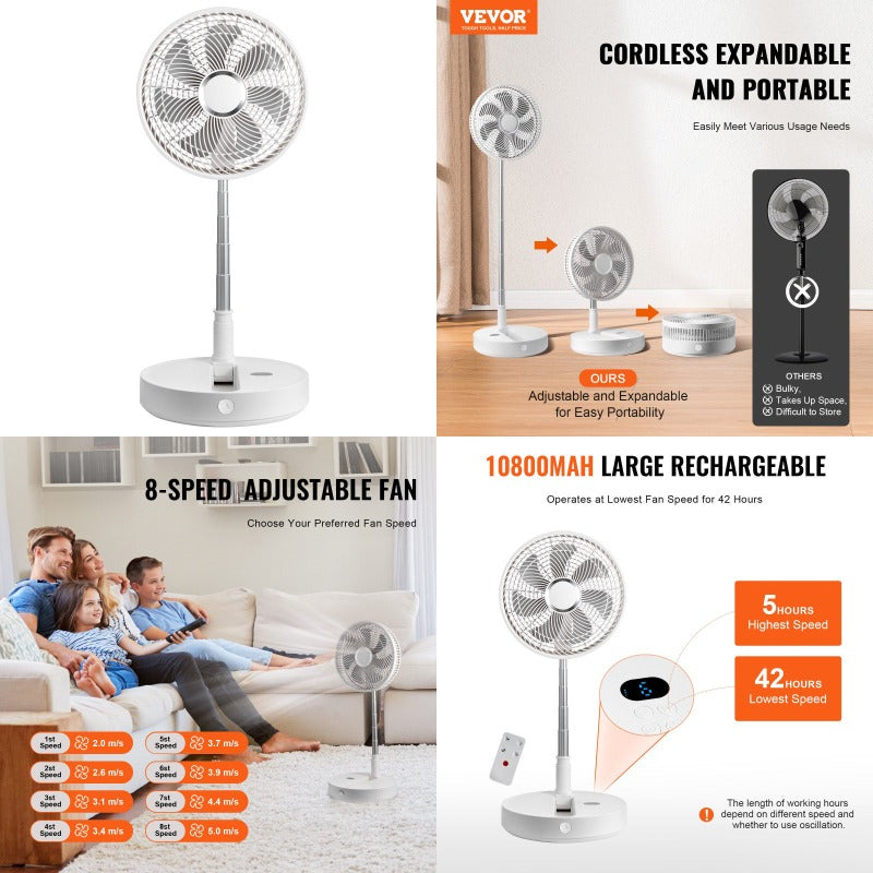 Quality Assurance 12 Inch Foldable Oscillating Standing Fan with Remote Control