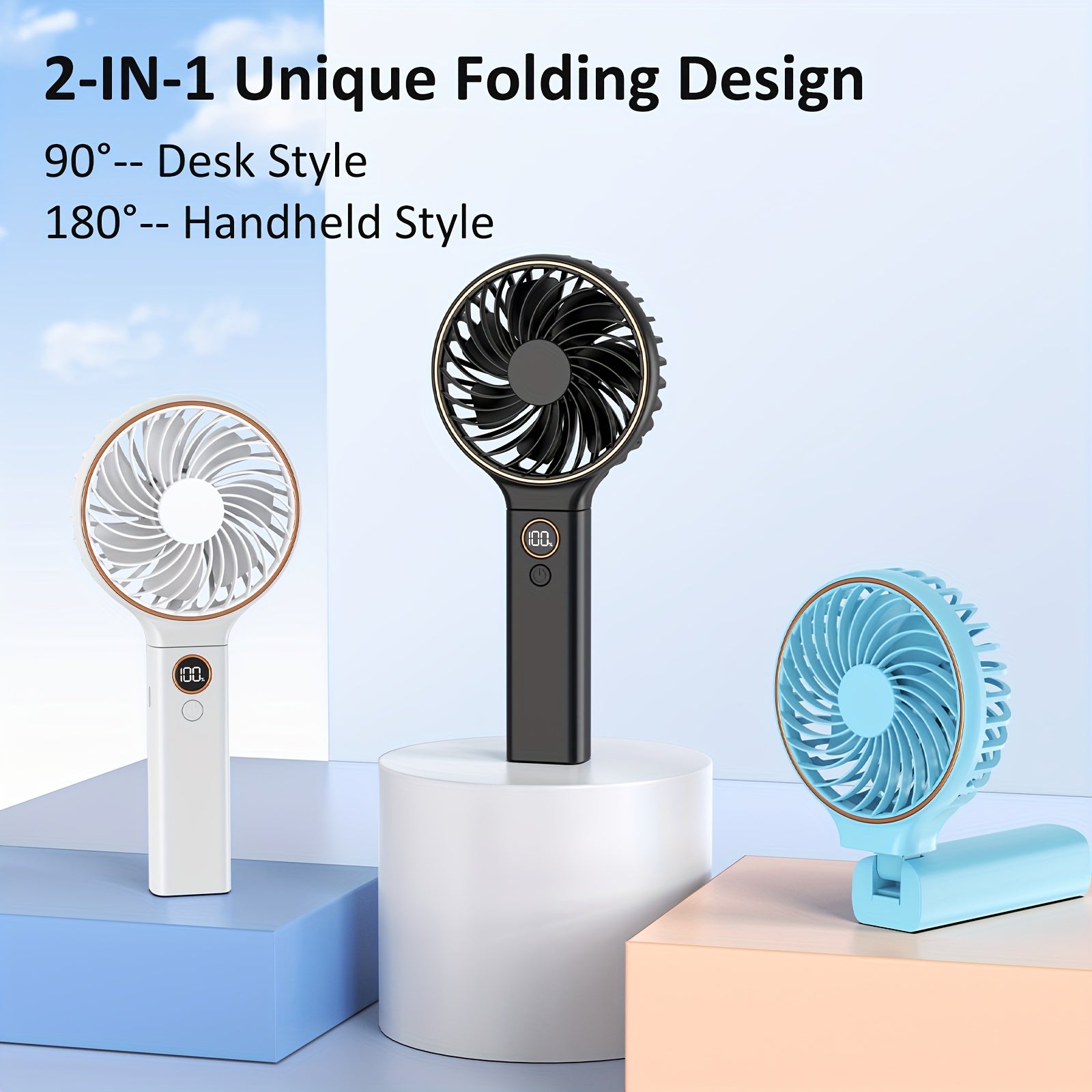 USB Handheld Fan - 6 Speeds Adjustable, 3000mAh Battery, Power Digital Display