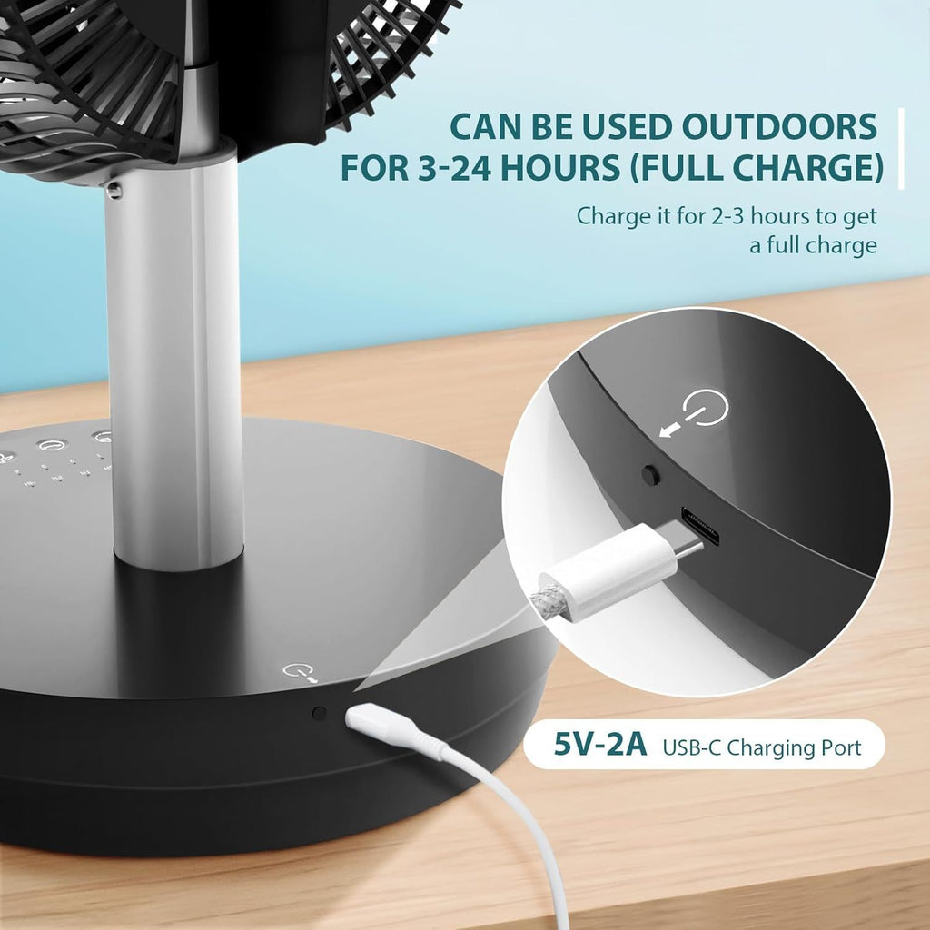 Oscillating Fan Portable Foldable Pedestal Fan - Rechargeable Battery Standing Table Fan with