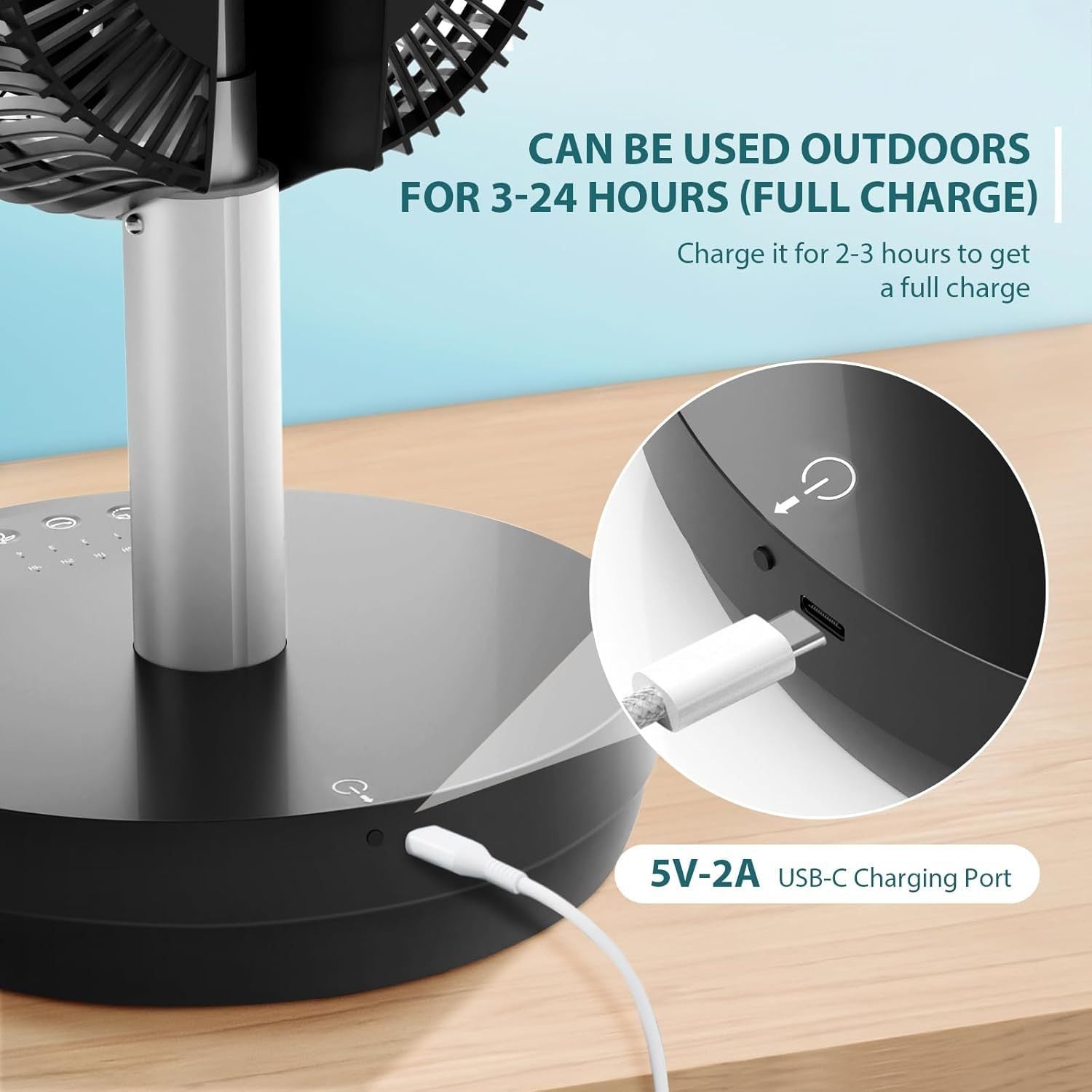 Oscillating Fan Portable Foldable Pedestal Fan - Rechargeable Battery Standing Table Fan with