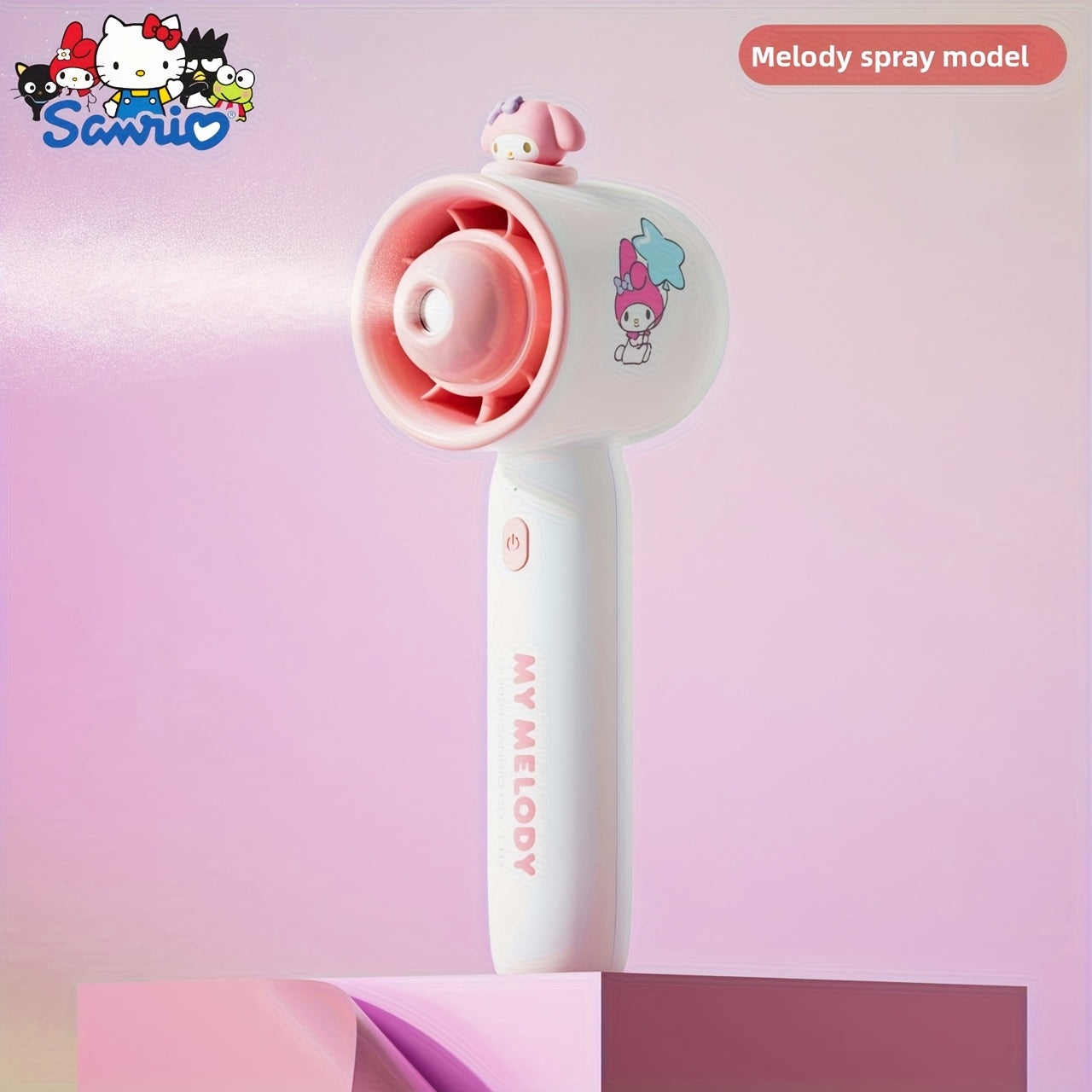 Sanrio Portable Handheld Mist Fan & Humidifier - Cute Purple & White Personal Cooling Device with Quiet Operation