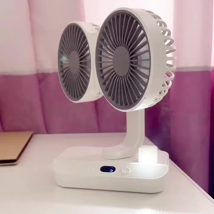 360° Rotatable USB Rechargeable Portable Automatic Rotation Desk Fan with Dual Blades