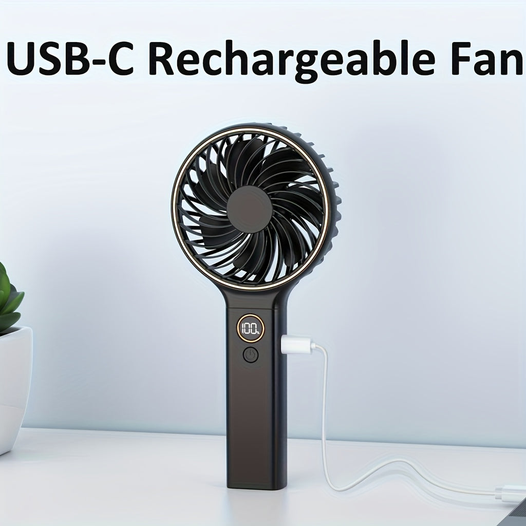 USB Handheld Fan - 6 Speeds Adjustable, 3000mAh Battery, Power Digital Display