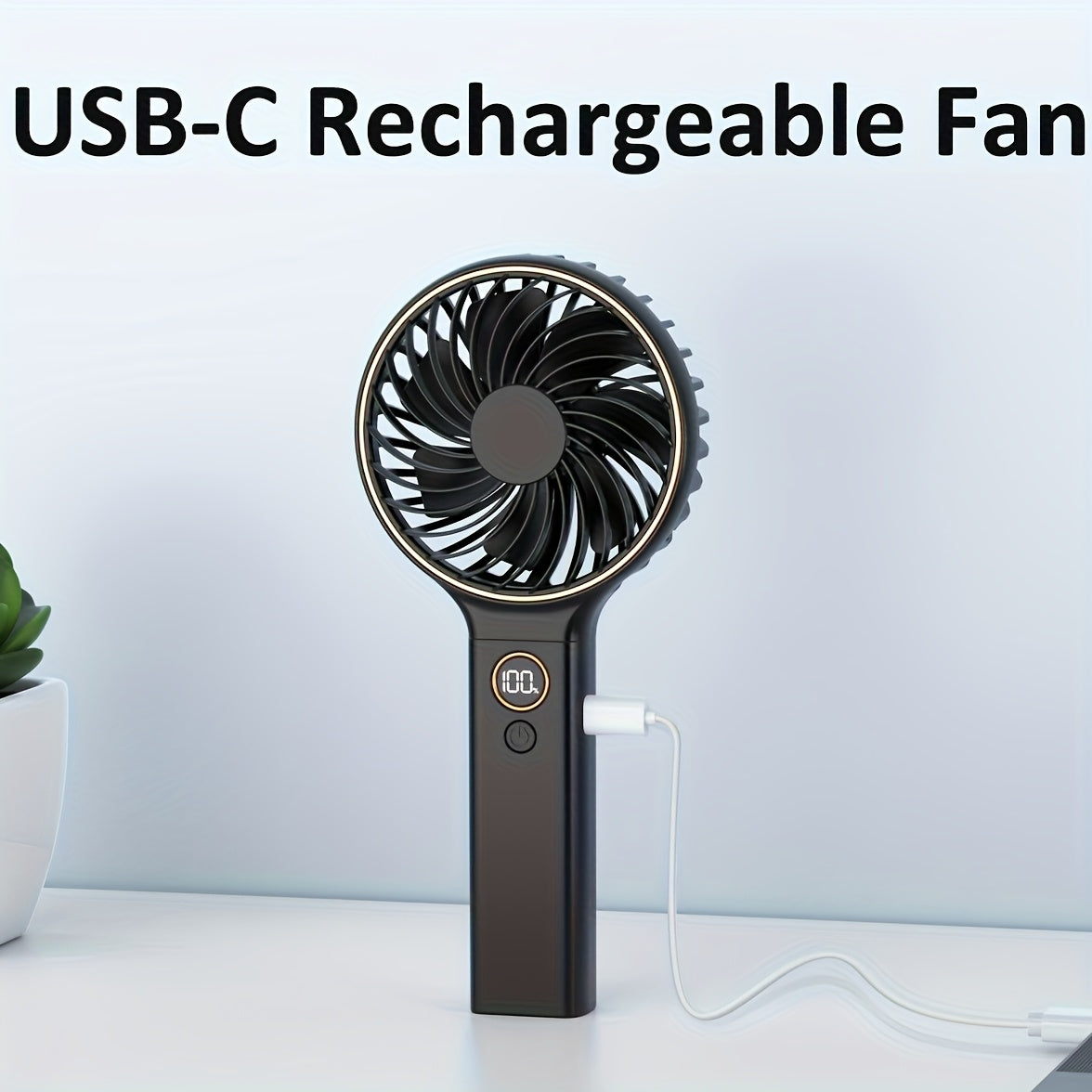 USB Handheld Fan - 6 Speeds Adjustable, 3000mAh Battery, Power Digital Display