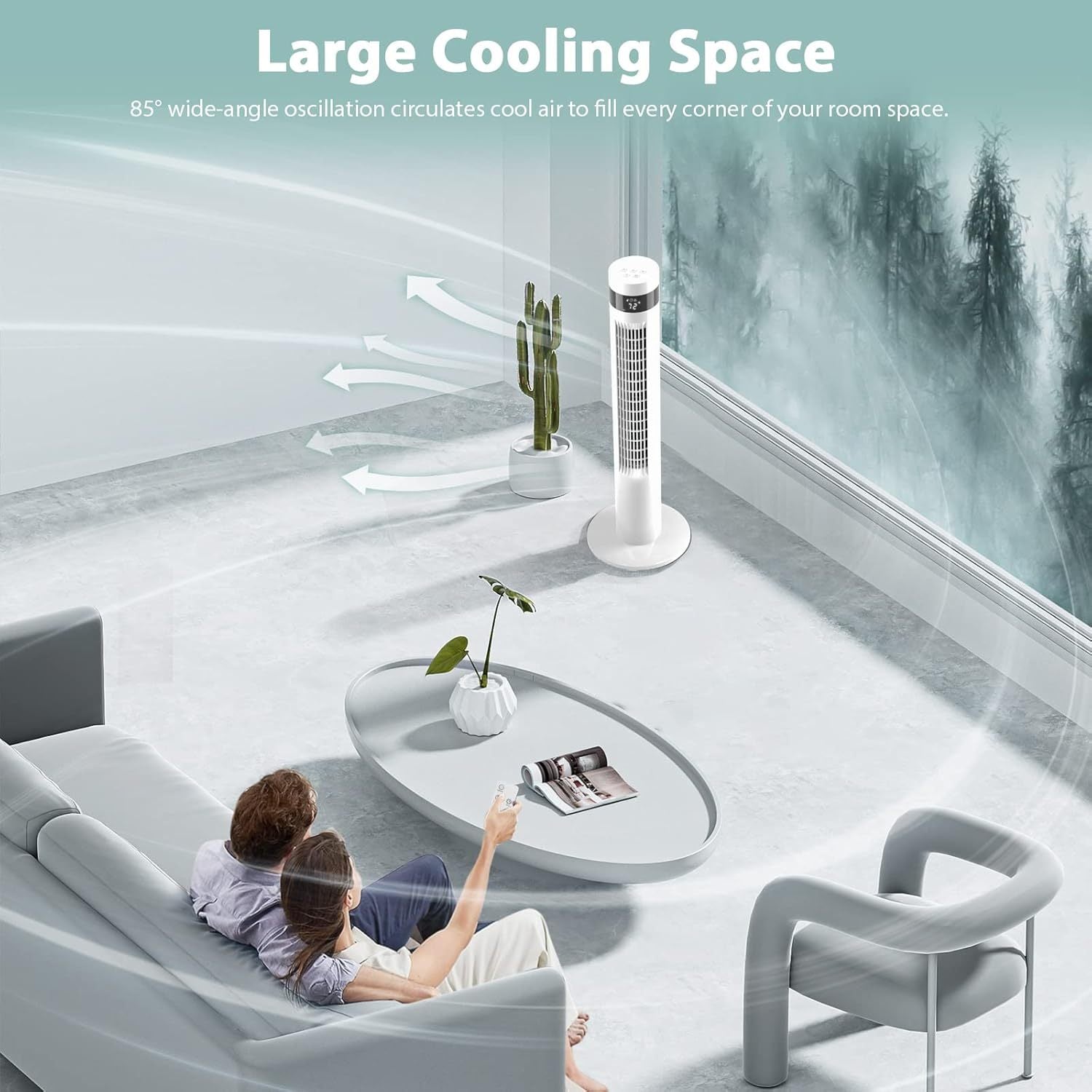 Tower Fan, Oscillation fan with Remote Control, Standing fan for office, 3 Wind Modes, Time Settings