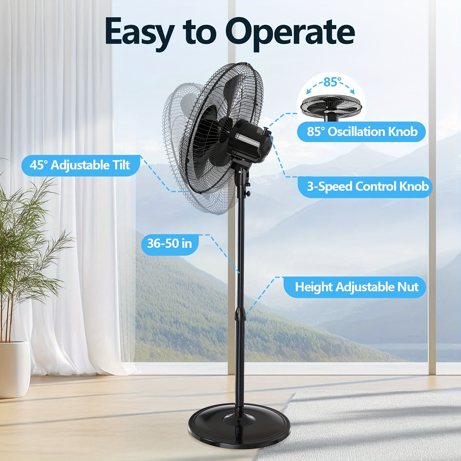 16\u002F18-Inch Pedestal Stand Fan - Quiet 3-Speed Operation, Adjustable Tilt And Height