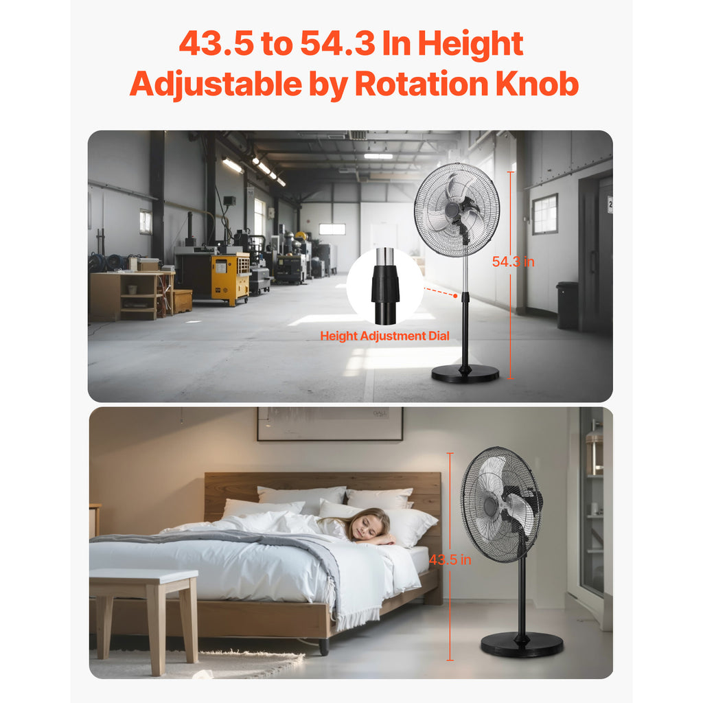 VEVOR 18\u002F20\u002F24\u002F30 inch Industrial Pedestal Fan 3-Speed Oscillating Fan Height Adjustable