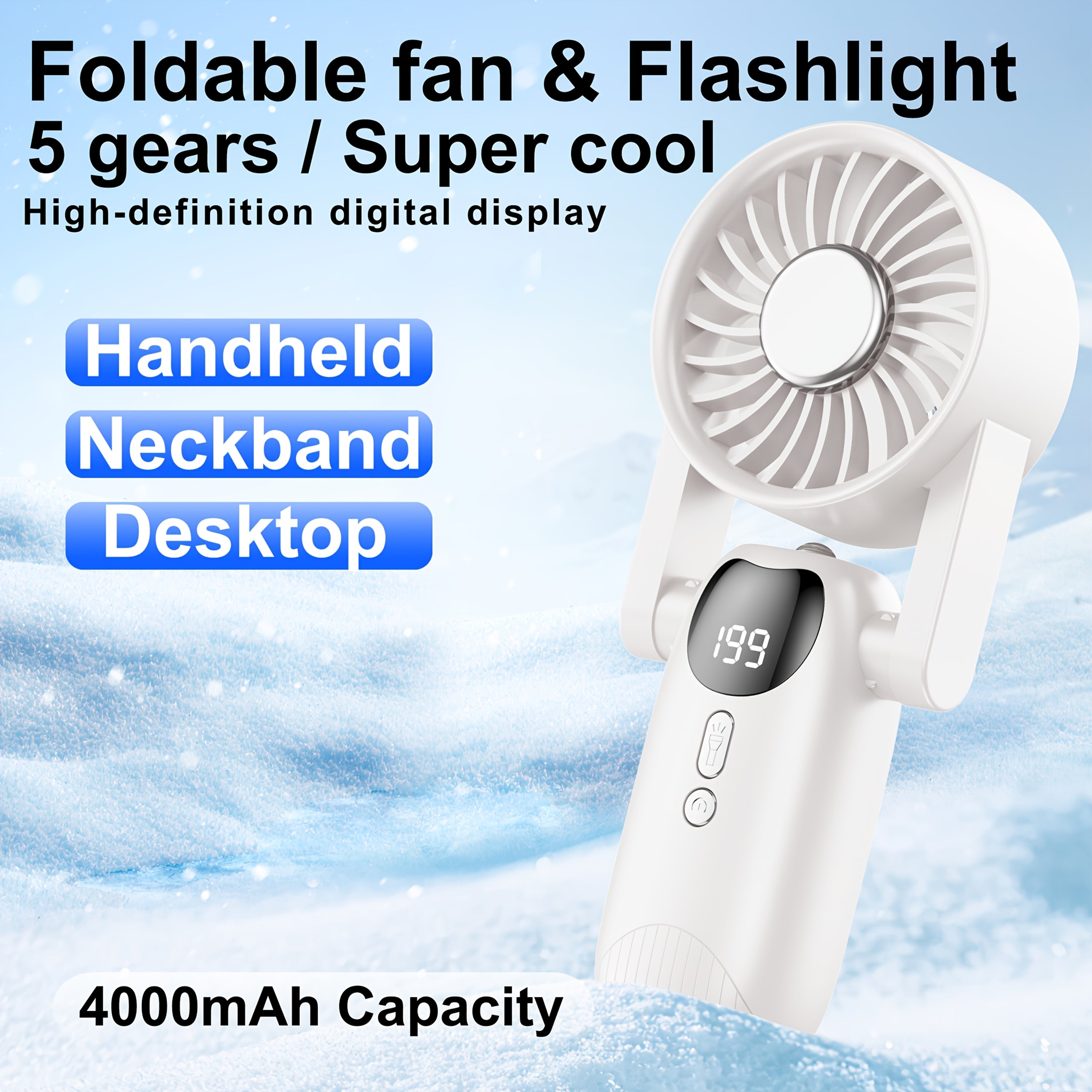 Foldable Digital Display Mini Fan, Essential for Outdoor Office & Students
