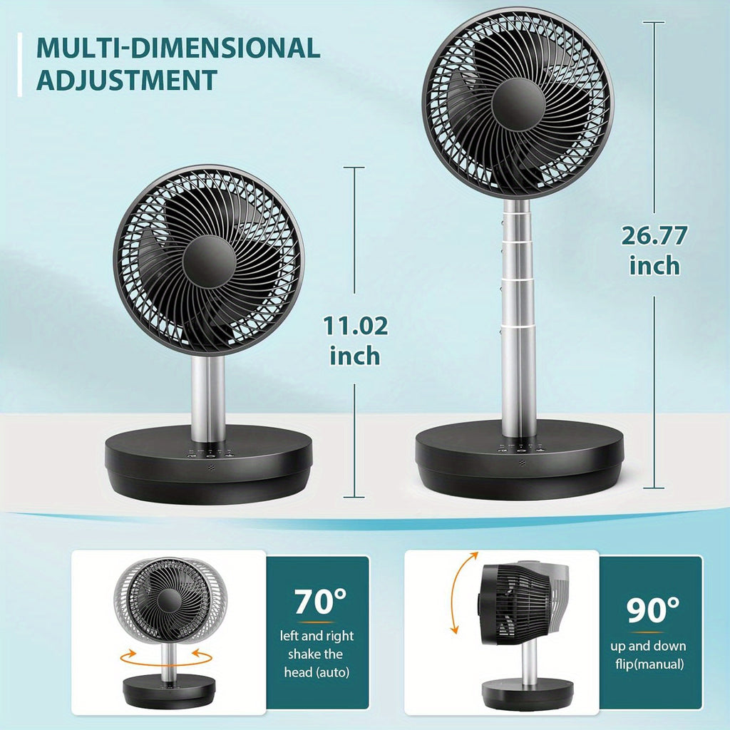 Oscillating Fan Portable Foldable Pedestal Fan - Rechargeable Battery Standing Table Fan with