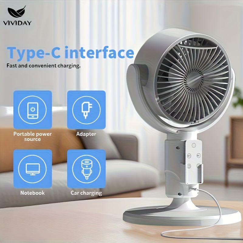 VIVIDAY USB Desk Fan with 3 Adjustable Heights, Wind Speed & Direction Control