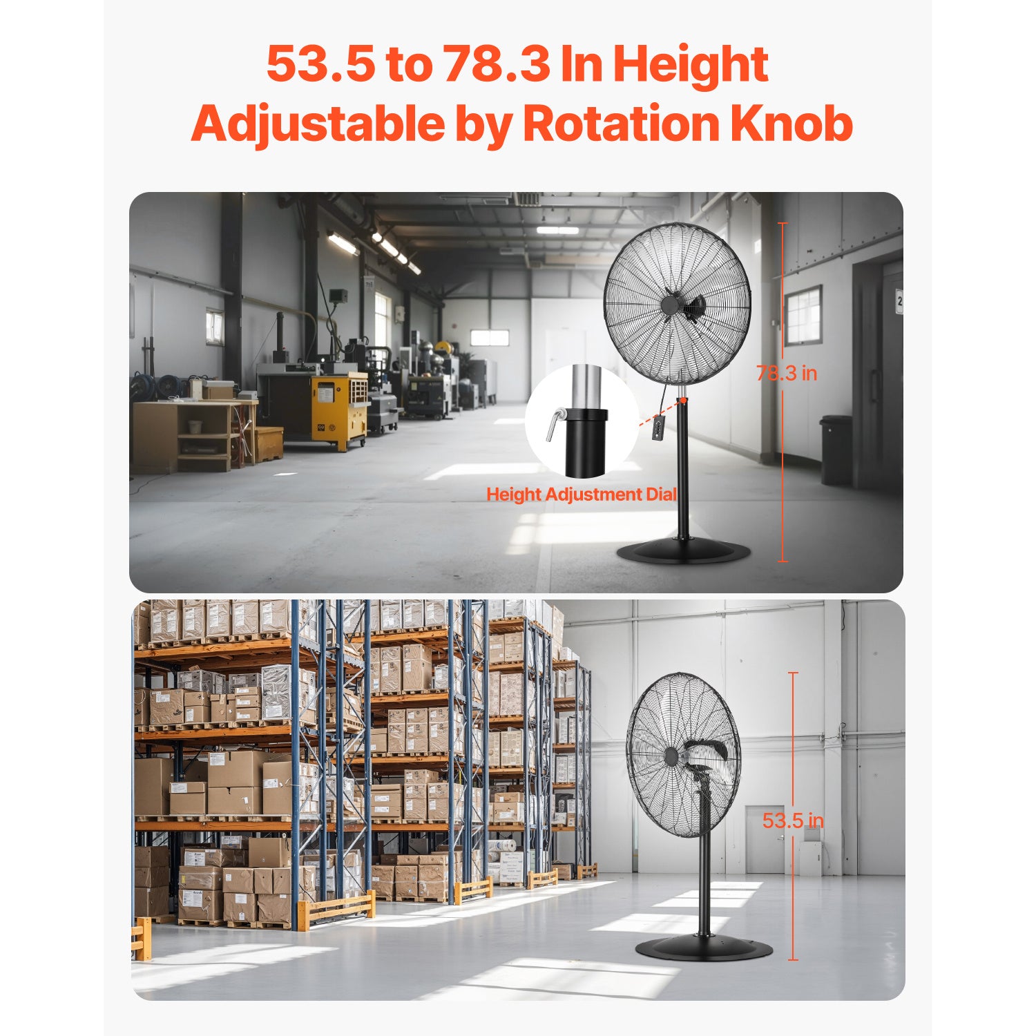 VEVOR 18\u002F20\u002F24\u002F30 inch Industrial Pedestal Fan 3-Speed Oscillating Fan Height Adjustable