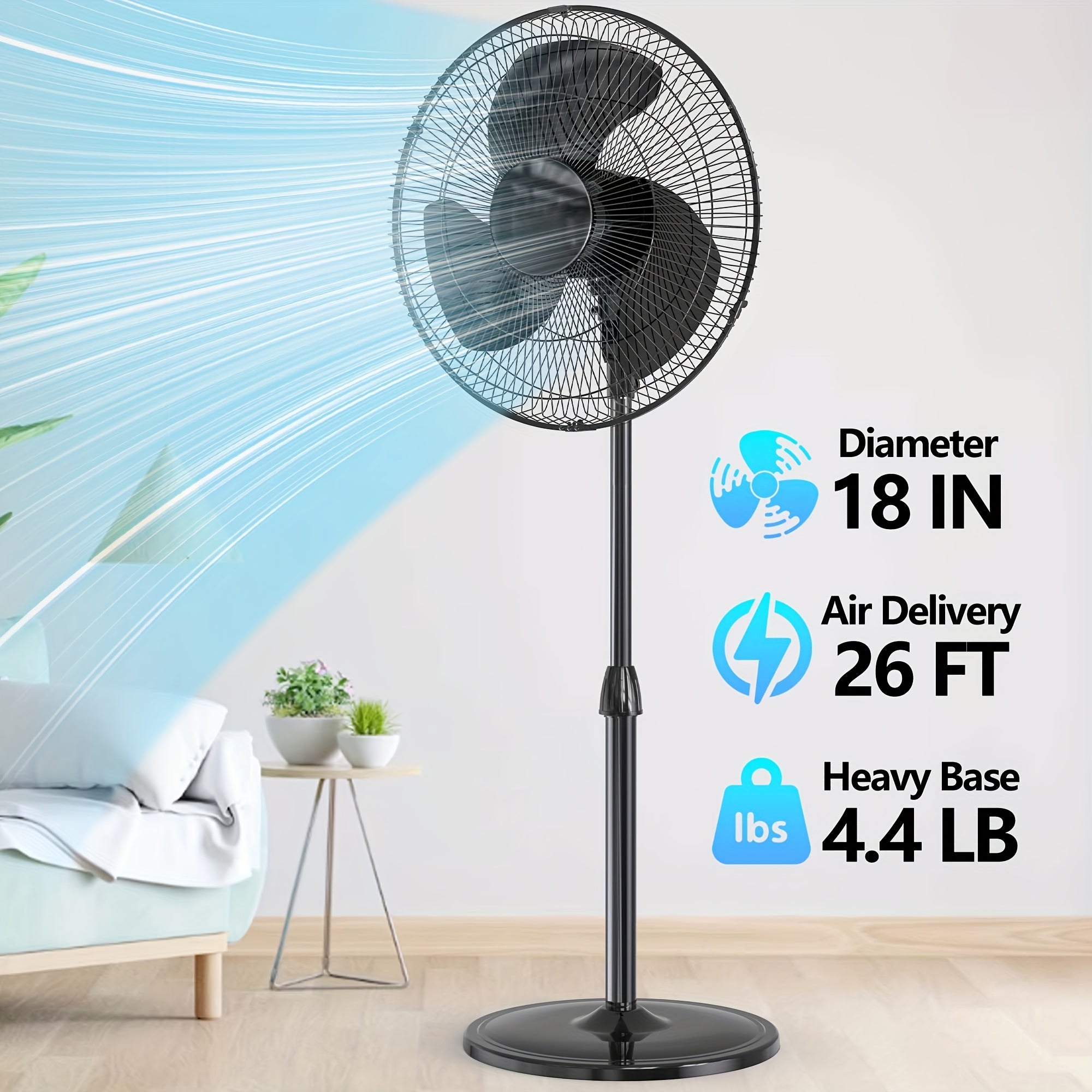 16\u002F18-Inch Pedestal Stand Fan - Quiet 3-Speed Operation, Adjustable Tilt And Height