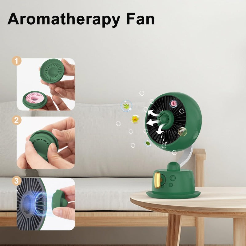 Magnetic Aromatherapy Desk FanCordlessTable Air Circulator Fan with Night Light 120° Auto Swing