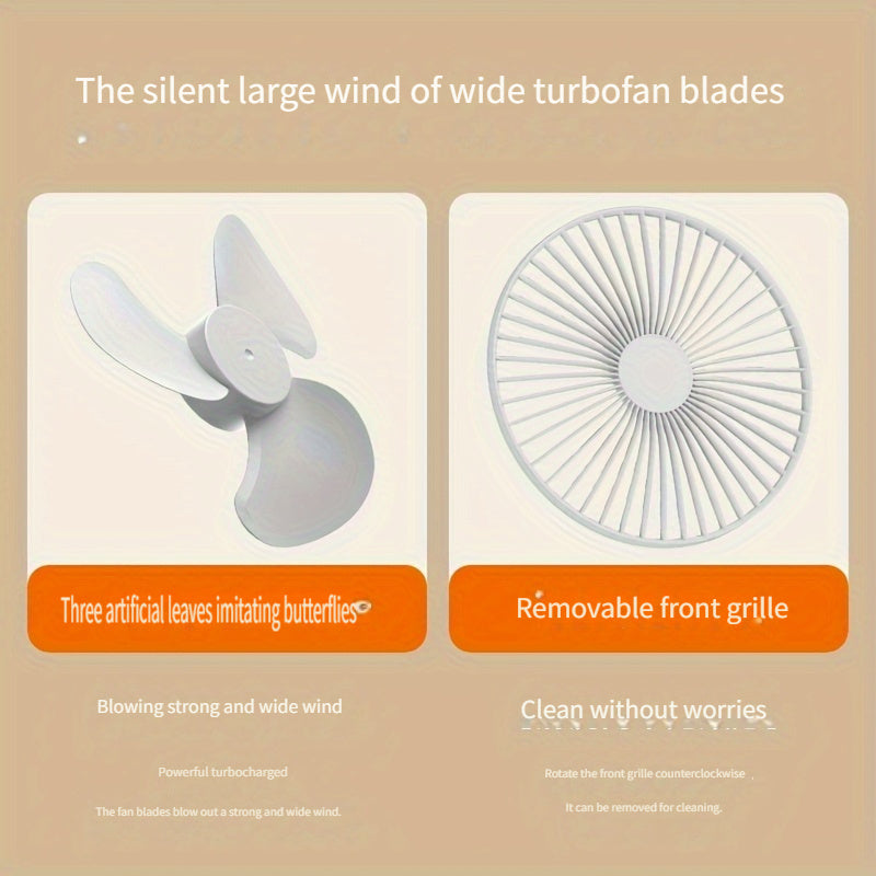 Powerful Wind Silent Desktop Fan, USB Charging\u002F1200mAh