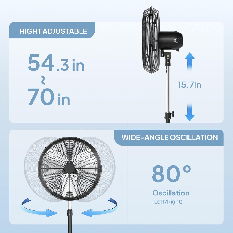 20\u002F 30 Inch Industrial Pedestal Fan, 5000CFM High Velocity and Heavy Duty Standing Fan
