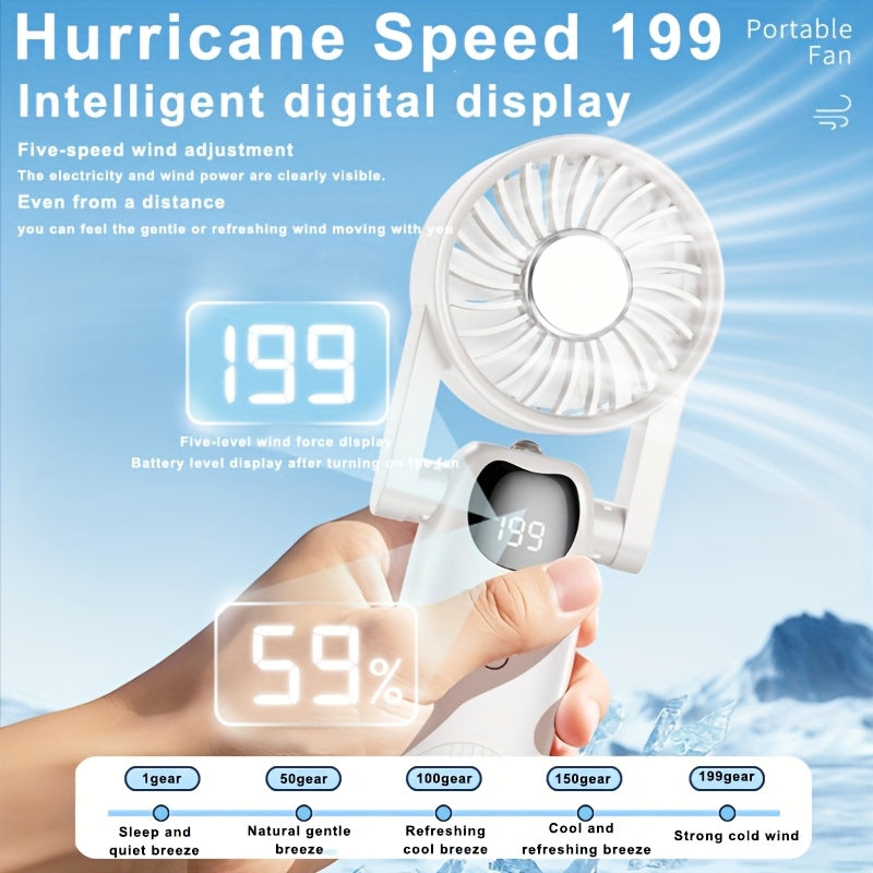 Foldable Digital Display Mini Fan, Essential for Outdoor Office & Students