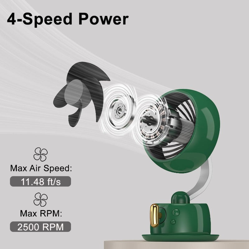 Magnetic Aromatherapy Desk FanCordlessTable Air Circulator Fan with Night Light 120° Auto Swing