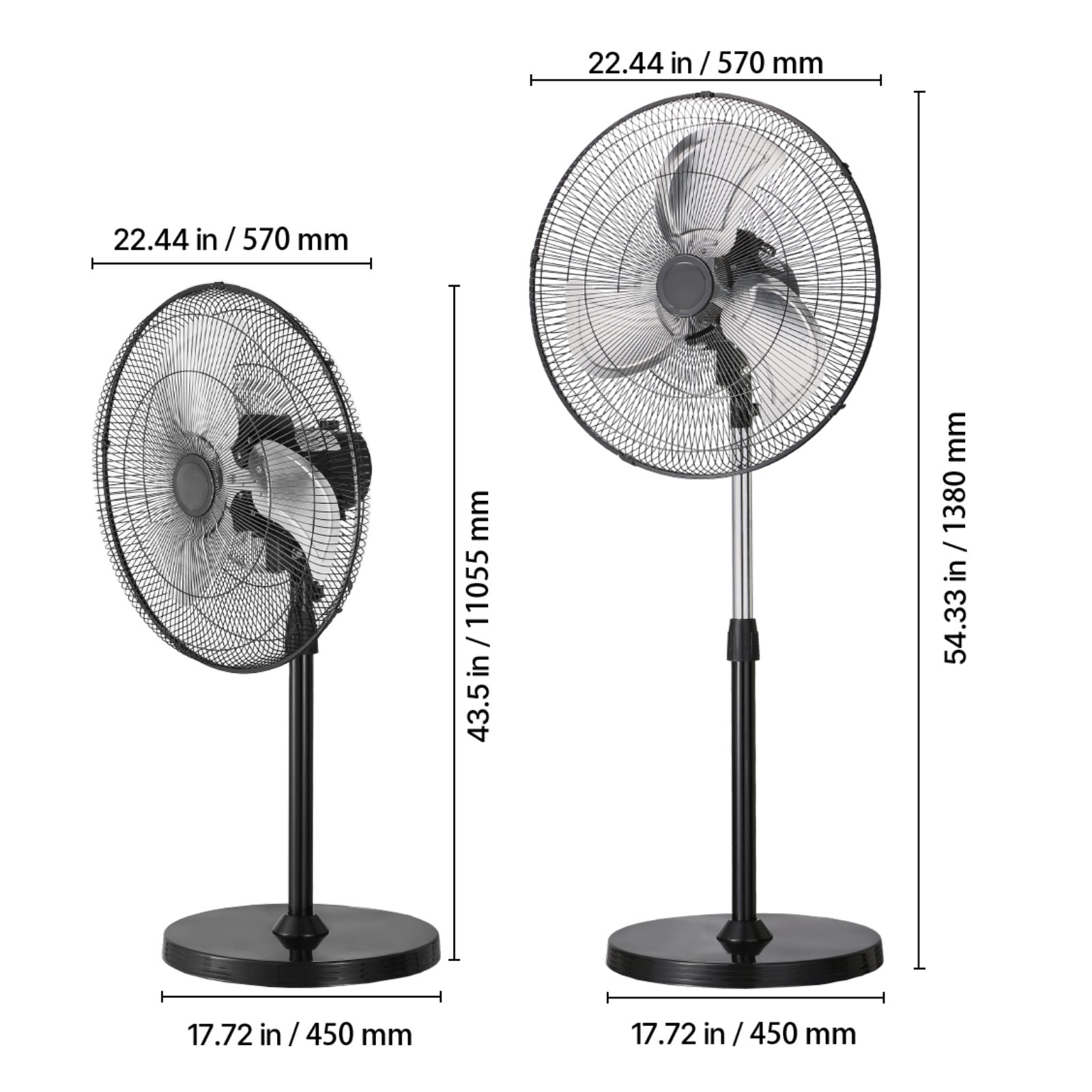 VEVOR 18\u002F20\u002F24\u002F30 inch Industrial Pedestal Fan 3-Speed Oscillating Fan Height Adjustable