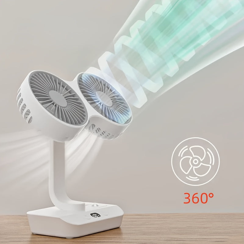 360° Rotatable USB Rechargeable Portable Automatic Rotation Desk Fan with Dual Blades
