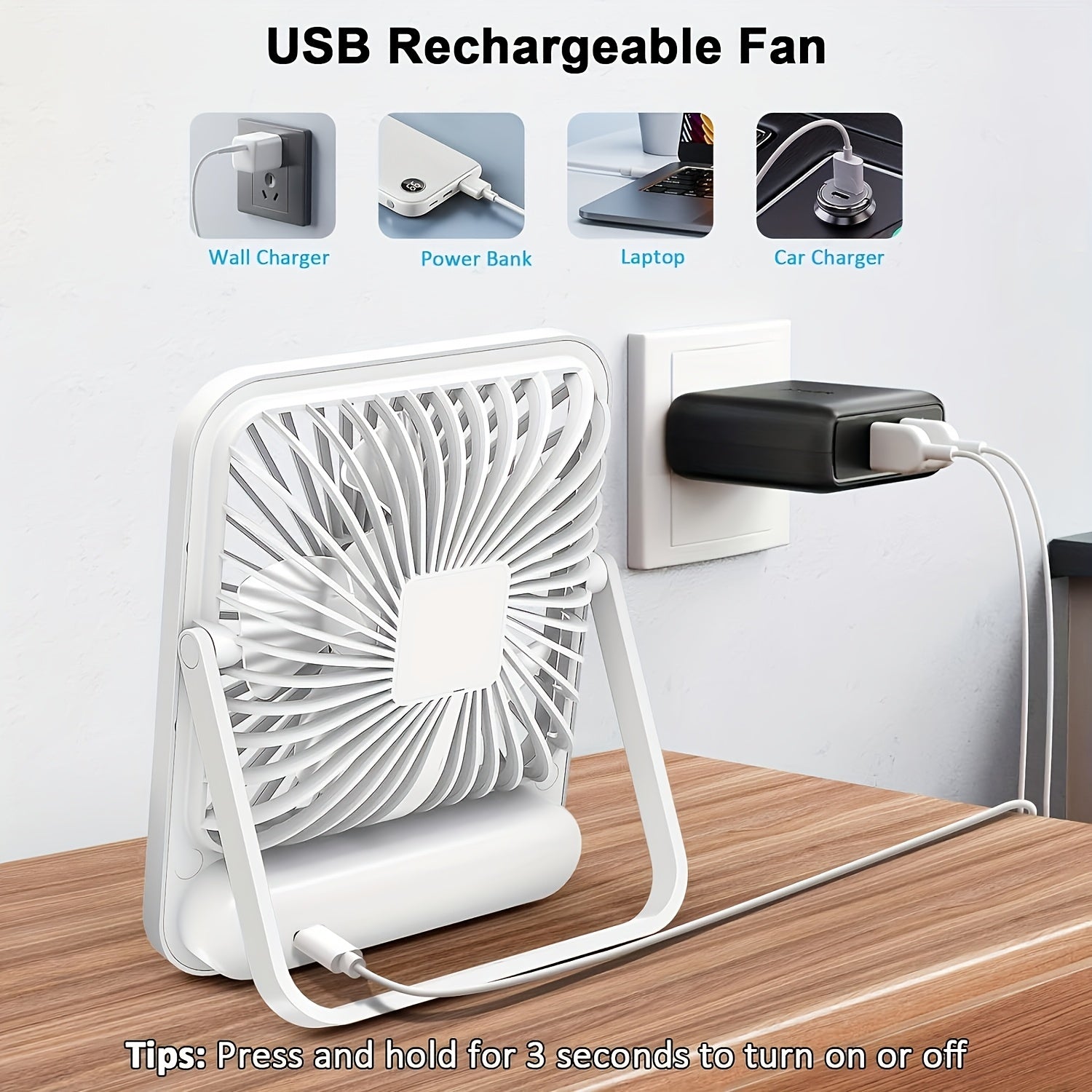 MESIONDY Rechargeable Portable Fan with Power Display, 2000mAh 180° Foldable