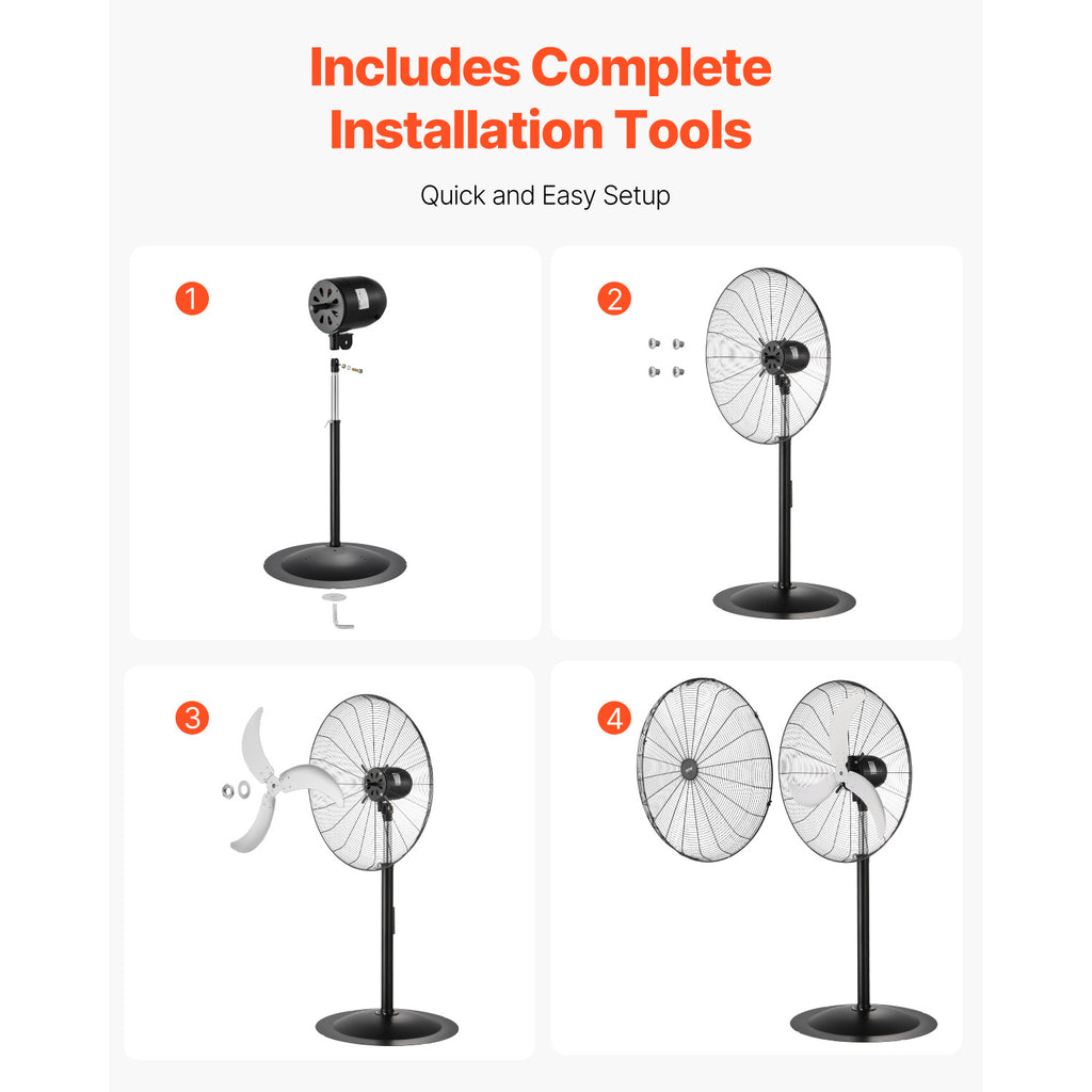 VEVOR 18\u002F20\u002F24\u002F30 inch Industrial Pedestal Fan 3-Speed Oscillating Fan Height Adjustable