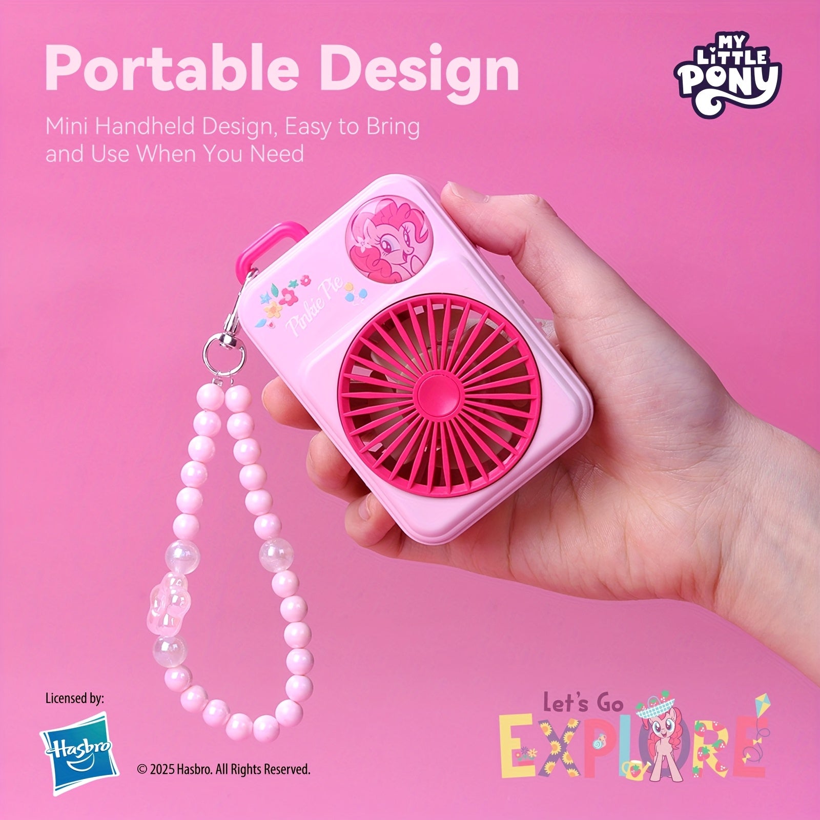 My Little Pony Portable Mini Fan with USB, 3-speed Adjustable Wind Modes, Lightweight Design