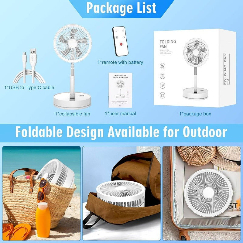 Rechargeable Battery Foldable Desk Travel Camping Pedestal Fan