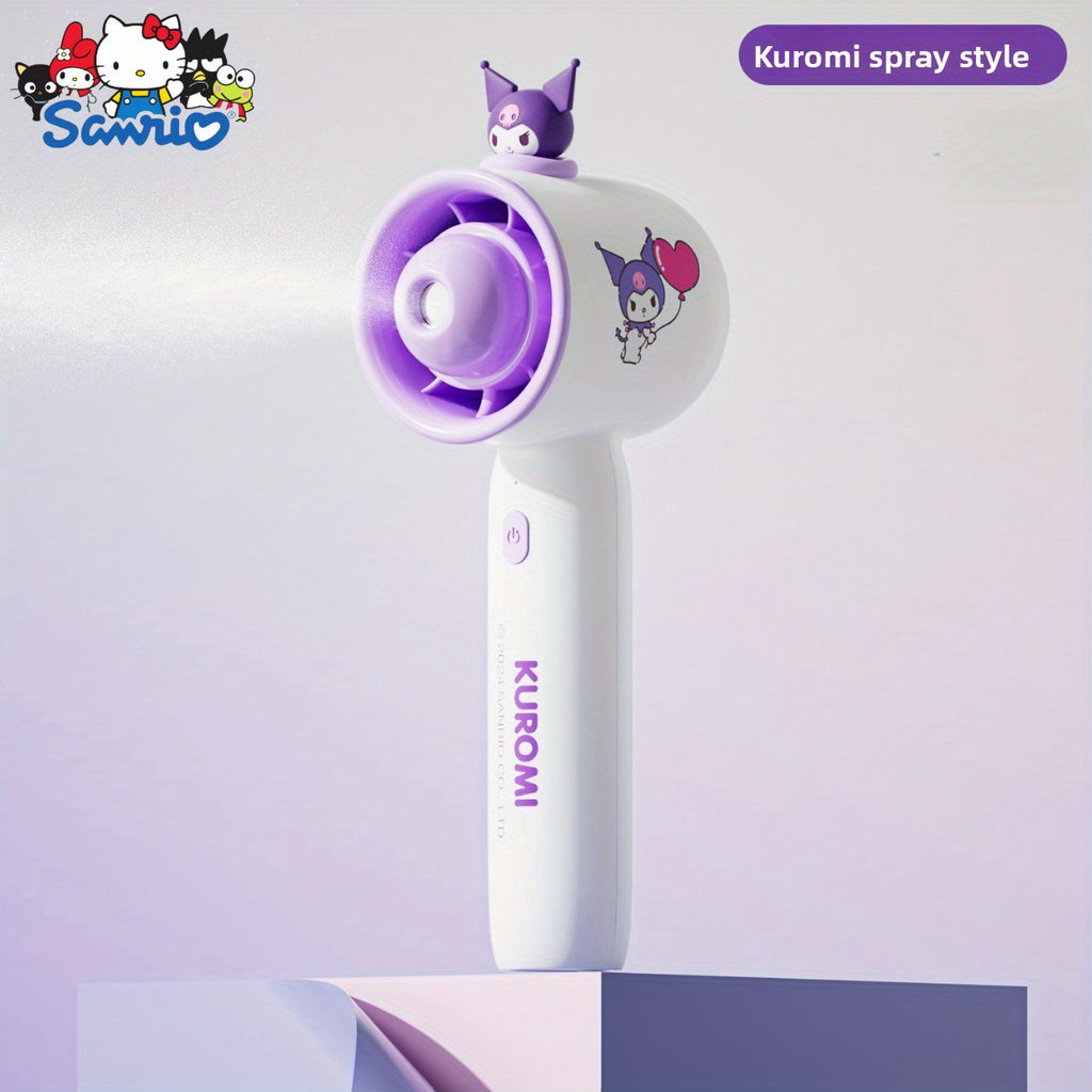 Sanrio Portable Handheld Mist Fan & Humidifier - Cute Purple & White Personal Cooling Device with Quiet Operation
