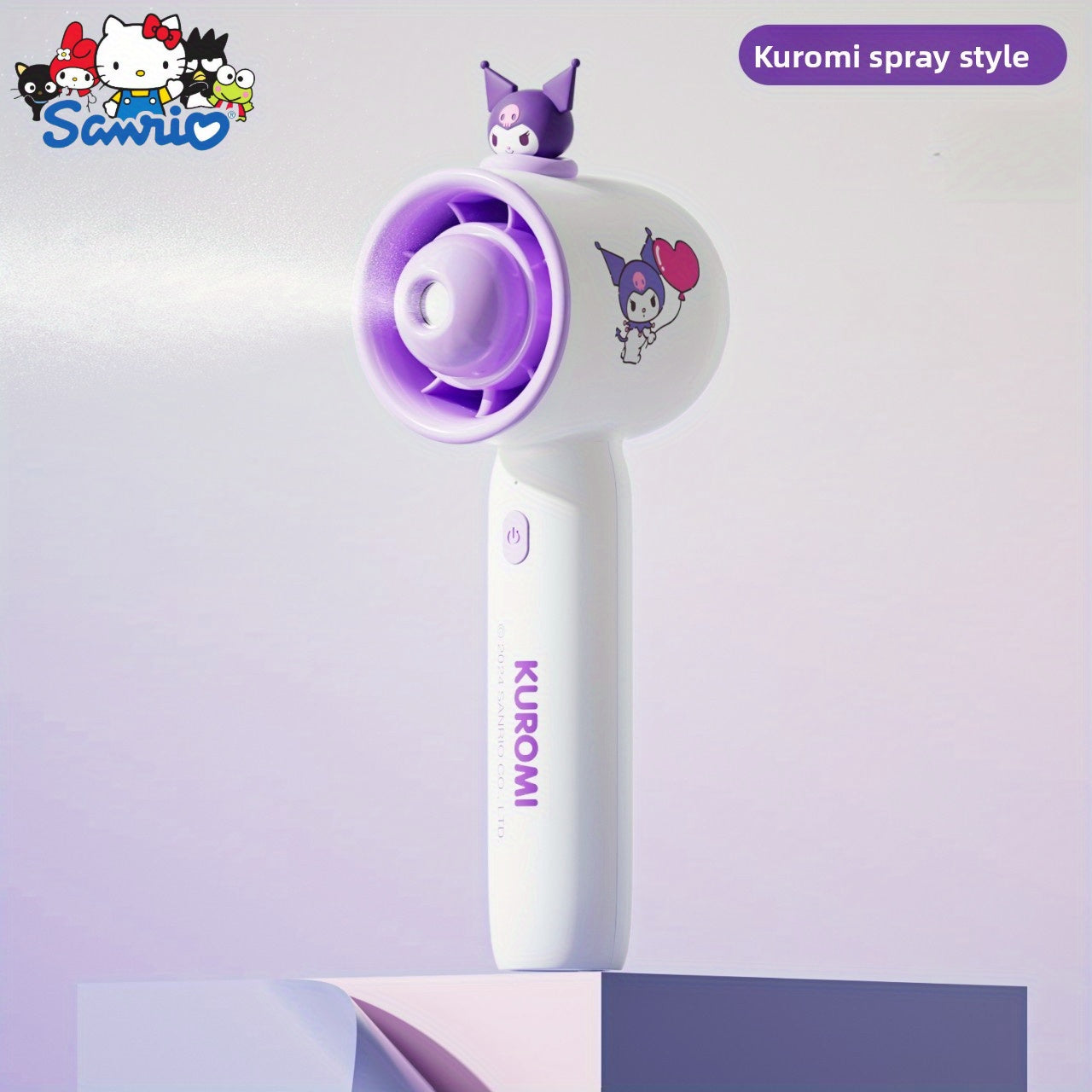 Sanrio Portable Handheld Mist Fan & Humidifier - Cute Purple & White Personal Cooling Device with Quiet Operation