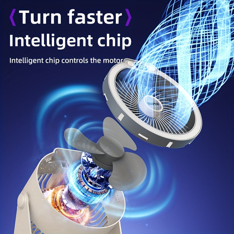 Portable high-style USB desk fan with colorful lighting, five light modes, super powerful airflow