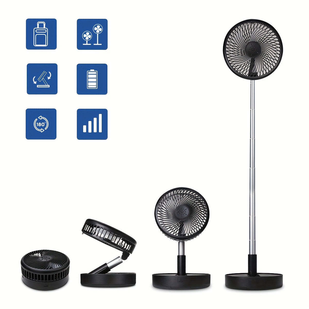 Primevolve Portable Standing Fan, Rechargeable USB Floor Standing Desktop Fan with Remote Control